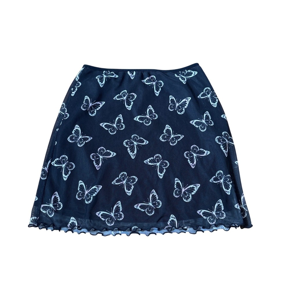 Art Class Butterfly Mesh Mini Skirt Kids Black Y2K Lettuce Hem SIZE XL (14/16)